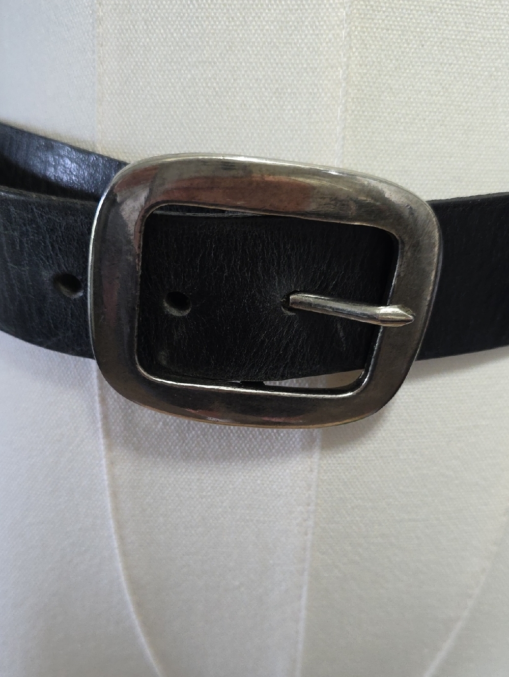Gray 100% Leather Belt Silver Buckle Unisex Womens L Made in India Neutral VGUC